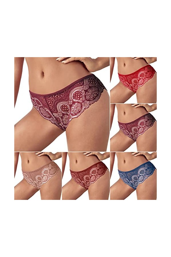 KEIZHUONIQIU en T String Ficelle Tanga pour Femme en Sexy Slips Respirant Crochet Dentelle Culottes Taille Basse Couleur Uni 