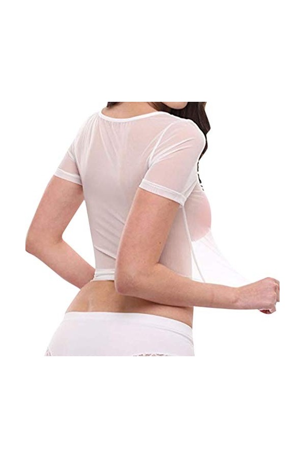 Générique Lingerie Bustier Sexy Sexy Crop Casual Maille Molle Short Womens Sheer Sleeve Top See-Through Vêtements Sexy pour