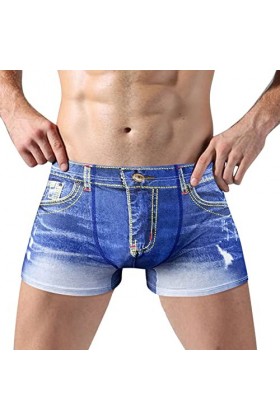 Boxer Mid Casual Slip Sous-vêtements Wasite Coton Imprimé pour Homme Sous-vêtements Respirant Sous-vêtements Été Homme, bleu,