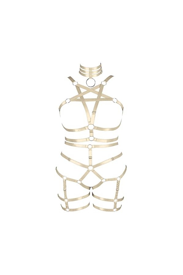 Femmes Body Harnais Pentagramme Plus Size Bra Set Garter Creux Bas Punk gotthoven Mode Dance Costume 1 Noir 