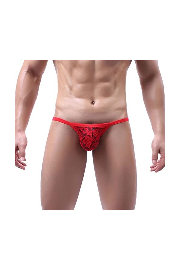 Boxer Homme Lot Hommes Sexy Couleur Unie Respirant Taille Basse String en Dentelle tricoté Slips Dessous Sexy Homme