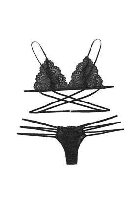 Vêtements De Nuit Femme 2 Pièce sous-Vetements Erotique Lingerie Sexy Ensemble Dentelle Ensemble Soutien Gorge et String Sexy