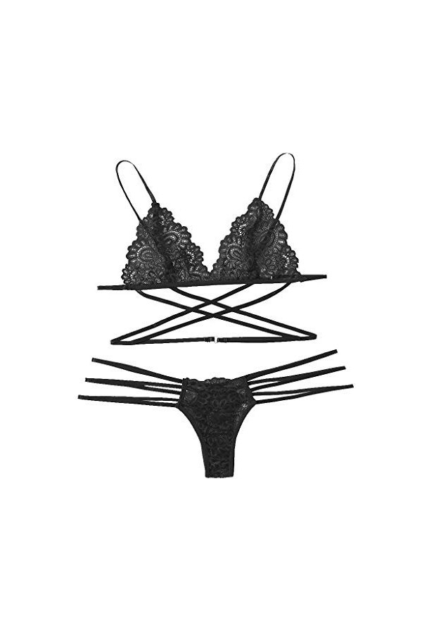 Vêtements De Nuit Femme 2 Pièce sous-Vetements Erotique Lingerie Sexy Ensemble Dentelle Ensemble Soutien Gorge et String Sexy