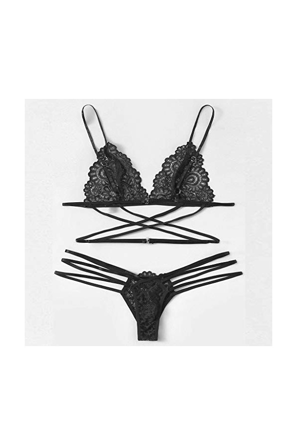 Vêtements De Nuit Femme 2 Pièce sous-Vetements Erotique Lingerie Sexy Ensemble Dentelle Ensemble Soutien Gorge et String Sexy