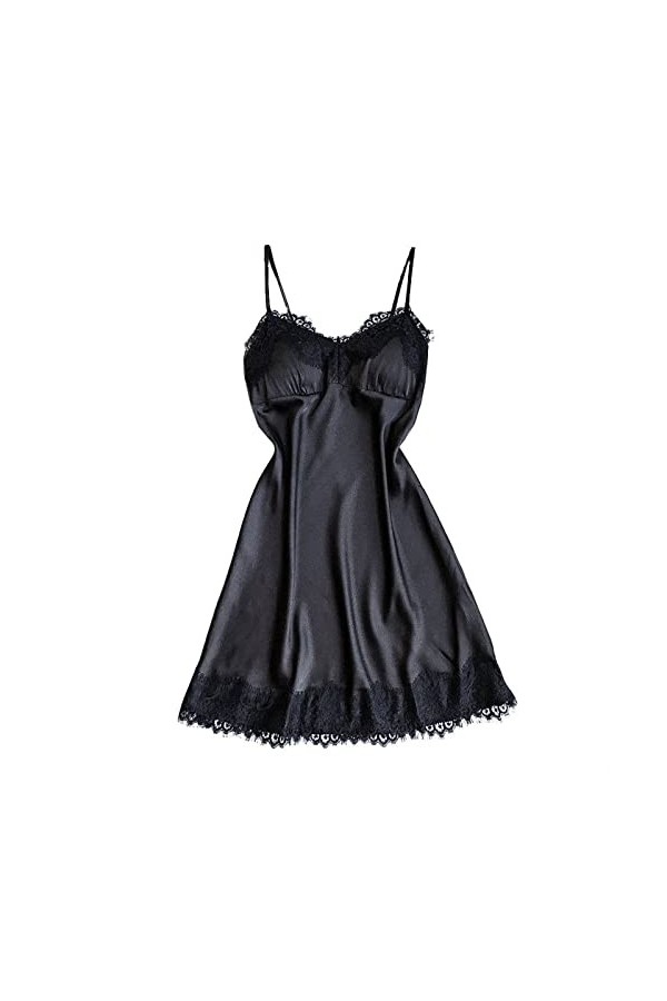 MNRIUOCII Robe de nuit sexy en dentelle pour femme, Noir , S