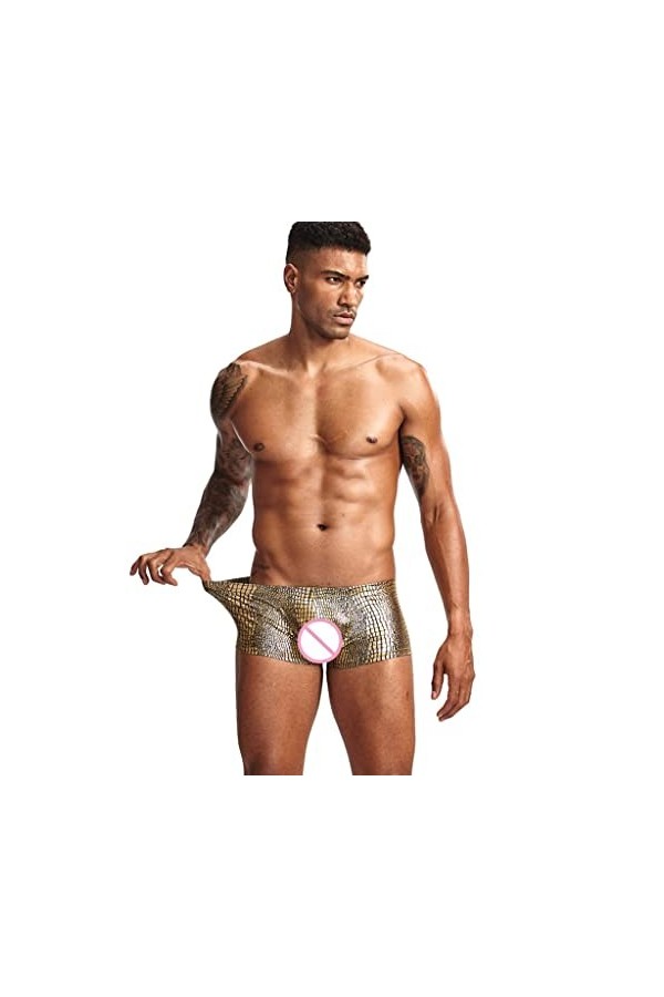 Boxer Homme en Forme de U en Polyester Taille Basse Sous-Vêtements Homme Lapin Sous-Vêtements Homme, or, M