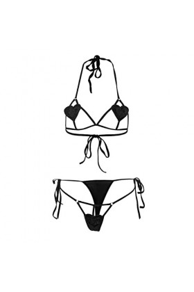 Générique Femmes Sexy Love Three Point Halter Hollow Lingerie sous-vêtements en Deux pièces Split Suit Ouvert Sexy Black, S 