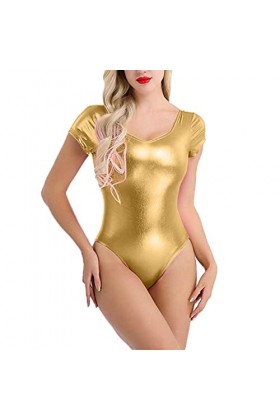 Lingerie bleue transparente pour femme sexy et sexy avec effet mouillé Body Shiny Ballet Leotard Dance Body Jumpsuit Party Da