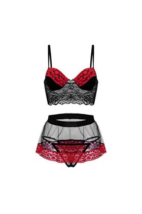 Vêtements De Nuit Femme 2 Pièce sous-Vetements Dentelle Lingerie Sexy Ensemble Erotique Ensemble Soutien Gorge et String Sexy
