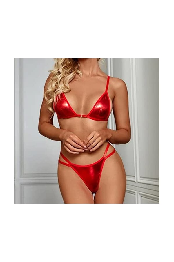 2023 New y/2/k Style Lingerie Dames en Cuir Trois Points Bikini Lingerie Sexy Creux Deux pièces Costume érotique Lingerie Bod