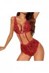 Zannycn Ensemble de lingerie sexy pour femme - Lingerie sexy - Avec bas - Lingerie sexy - Pour femme, rouge, L