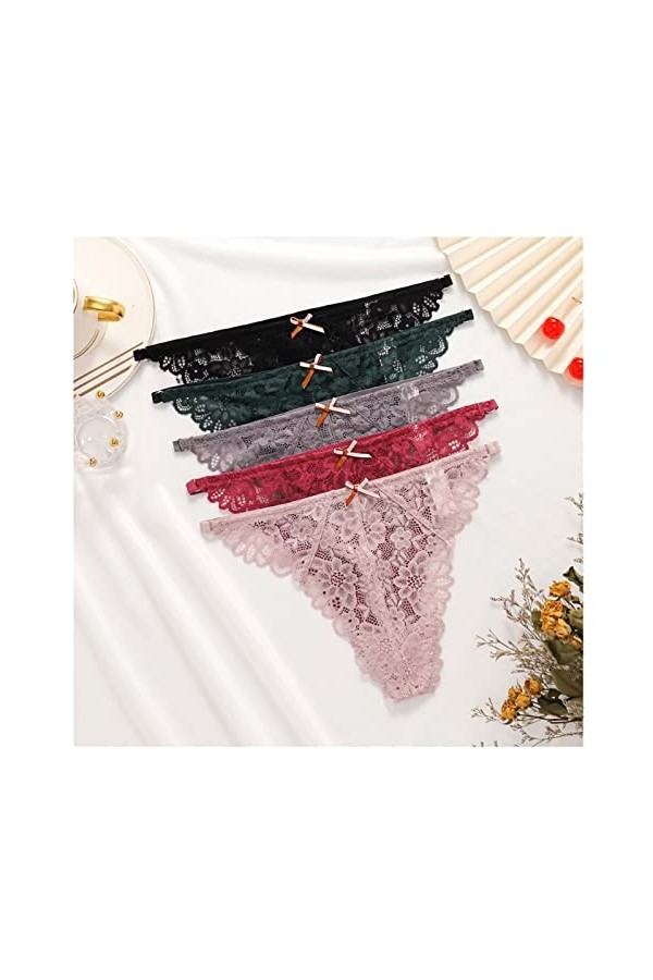 KEIZHUONIQIU Tanga-Strings et T-Back Tangas pour Femme Ouvert Slip Coquine Dentelle Patchwork pour Femmculottes Taille Basse 
