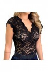 WinvOx Chemise Femme Sexy Dentelle Transparent Décontracté Coupe Slim Grande Taille Manches Courtes Col V Profonde Empiècemen