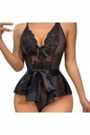 Lingerie Femme Sexy Ensemble Homme Sexy Hot y21k Body Sexy en Dentelle en Maille Patchwork pour Femme avec Ceinture et nœud L