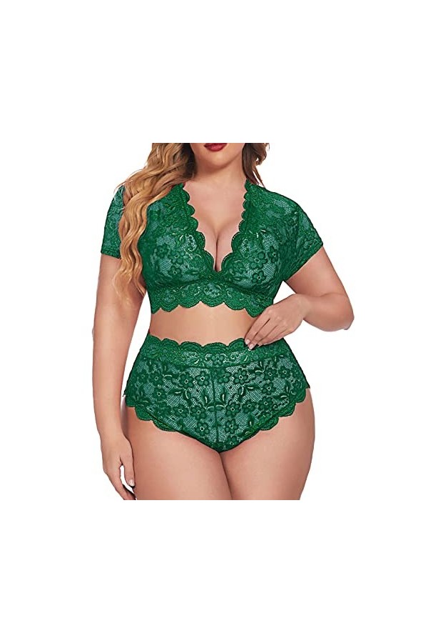 Lingerie sexy pour femme - Couleur unie - Sous-vêtements amusants - String - String pour femme, vert, M