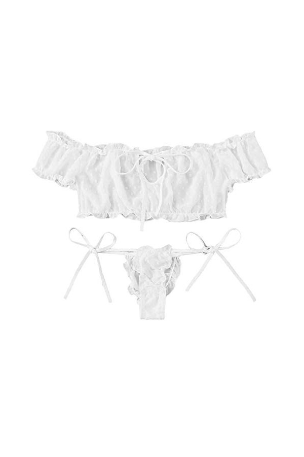 Lingerie Femme Sexy Ensemble Homme Sexy Hot y21k Lingerie Bowknot Off-Shouder Femmes Pyjama Sleepwear Mignon Broderie Set Den