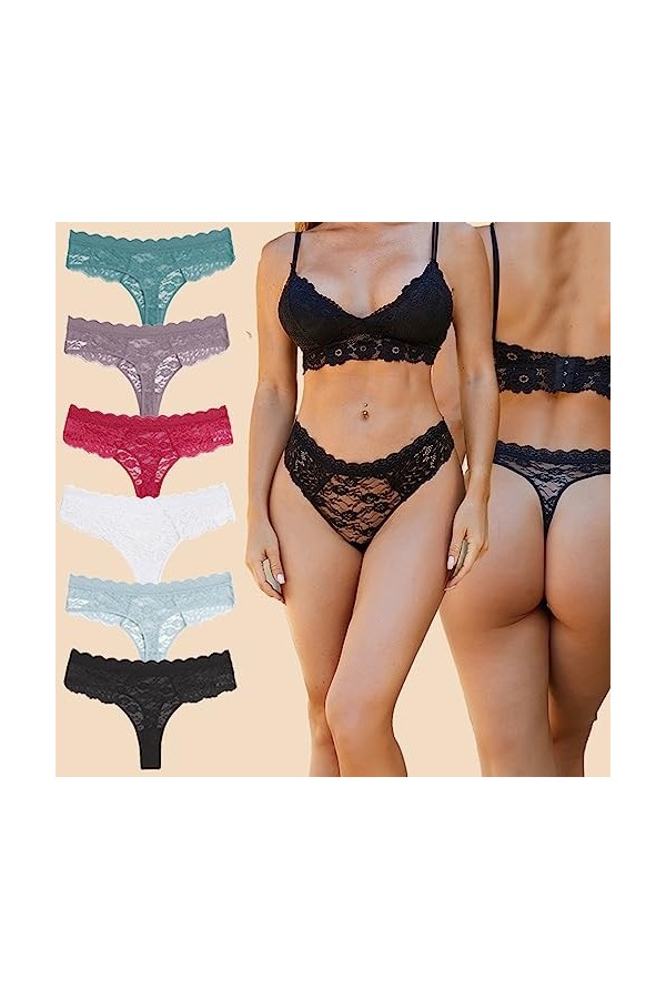 Strings pour Tanga Feminins Hot Slips Chic en Dentelle Culotte Taille Basse Blanc sous-Vetements de Coton Croisées Panties