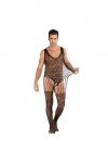 Body en Maille Fleurie en Dentelle pour Hommes sous-vêtements Sexy Cross Sissy Justaucorps Résille See Through Mesh Wrestling