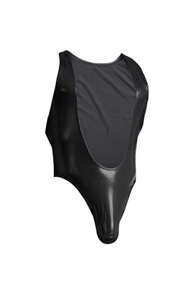 Body Mankini en Similicuir pour Homme Gilet de sous-vêtement Une pièce à Poitrine Ouverte V Sling Stretch Sexy String String 