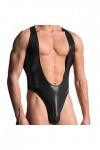 Body Mankini en Similicuir pour Homme Gilet de sous-vêtement Une pièce à Poitrine Ouverte V Sling Stretch Sexy String String 
