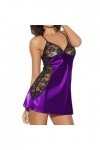 LUKALI Robe De Nuit Femme Sexy Dentelle Grande Taille Pas Cher Tentation Transparent Nuisette Violet XL