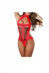 Trydoit Femmes Dentelle Bowknot Temptation Underwear Combinaison éVider Lingerie Rouge 