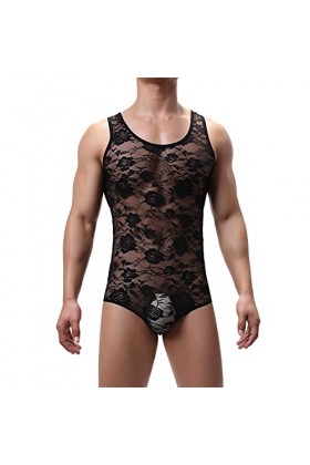 Générique Body Lingerie en Dentelle Transparente pour Hommes Justaucorps String Sexy Sissy Pouch Justaucorps String Taille Ha