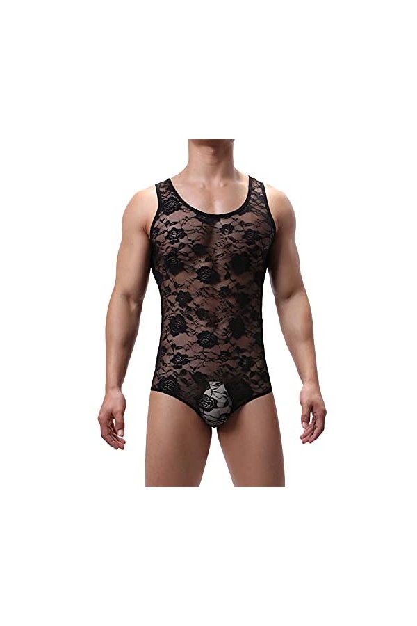 Générique Body Lingerie en Dentelle Transparente pour Hommes Justaucorps String Sexy Sissy Pouch Justaucorps String Taille Ha
