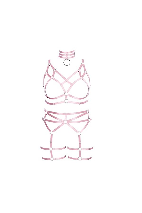 BBOHSS Ensemble soutien-gorge punk gothique pour femme - Ceinture creuse - Halloween - Costume de carnaval - 12 couleurs, Ver