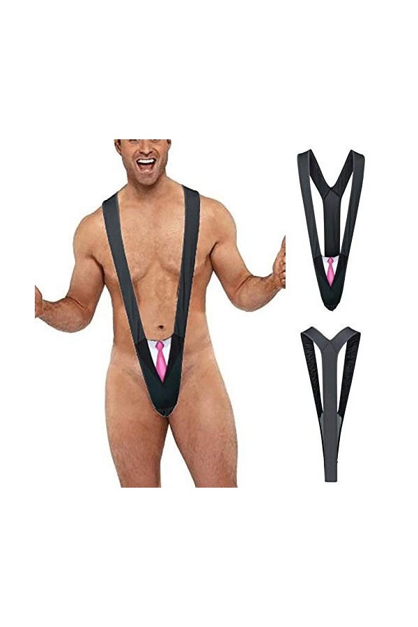 LKRSEEF Bite Mankini Homme Adulte Drole Coquin Deguisement Strip-Tease Érotique Transparent Boxer Jockstrap Costume Ficelle S