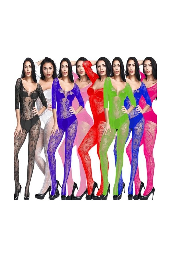 MEGAHERZ Robe une pièce en maille avec de grandes fentes ouvertes en forme de dragon pour une lingerie érotique sans retrait 