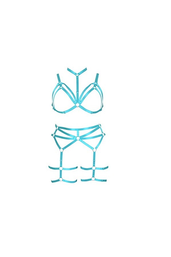 BBOHSS Ensemble harnais de corps pour femme grande taille tendance soutien-gorge bandage découpes bas jarretelles punk gothiq