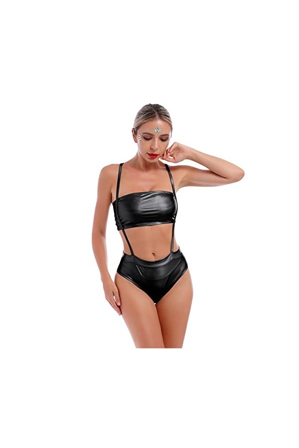 Tenues de rave pour femme, lot de 2 pièces avec haut tube holographique brillant et bas de jarretelles métalliques des années