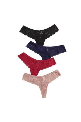 Culottes Sexy pour Femmes Dentelle Culotte G-String Taille Fleurs lanières Lingerie Basse Femme sous-vêtements 4PC sous-vêtem