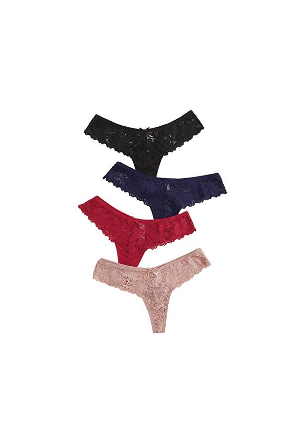 Culottes Sexy pour Femmes Dentelle Culotte G-String Taille Fleurs lanières Lingerie Basse Femme sous-vêtements 4PC sous-vêtem