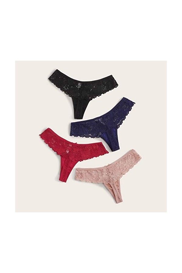 Culottes Sexy pour Femmes Dentelle Culotte G-String Taille Fleurs lanières Lingerie Basse Femme sous-vêtements 4PC sous-vêtem