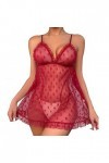 Lingerie Sexy pour Femme Dames Sexy Lingerie Sexy Sling Pyjama Mesh Wave Point Sexy Chemise de Nuit Collants Ouverts Red, M 