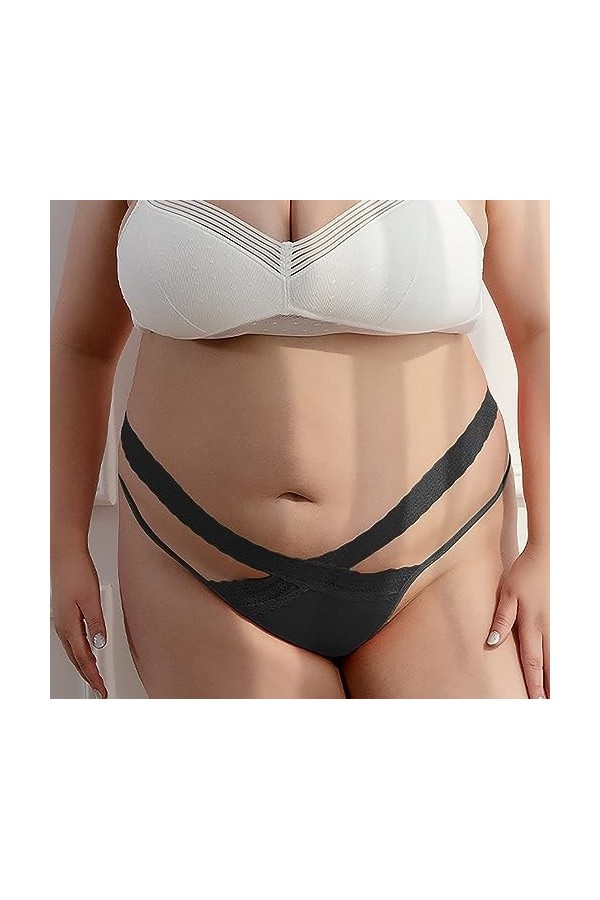 Culotte Femme Grande Taille Taille Basse Dentelle Sexy String sans Couture Confortable Body Transparent Sexy Black, XXXL 