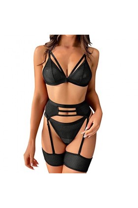 Lingerie Ensembles Sexy Femme Coquine Creux Seduction Ouverte Simili Soutien-Gorge et Strings Seduction Adulte Clubwear éroti