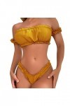 Jiabing Ensemble de Pyjama Sexy pour Femme en Dentelle Cami et Short Lingerie en Satin Deux pièces Tenue en Cuir Sexy Yellow