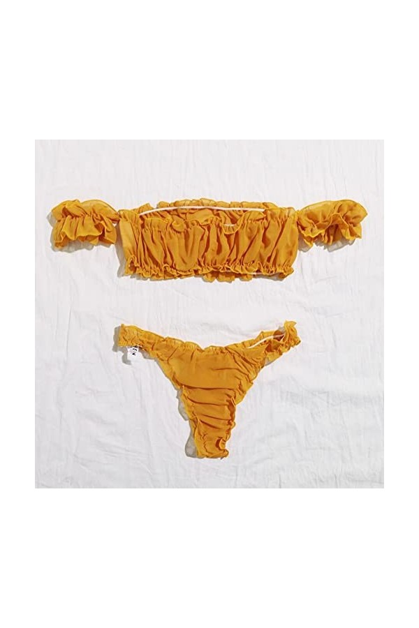 Jiabing Ensemble de Pyjama Sexy pour Femme en Dentelle Cami et Short Lingerie en Satin Deux pièces Tenue en Cuir Sexy Yellow