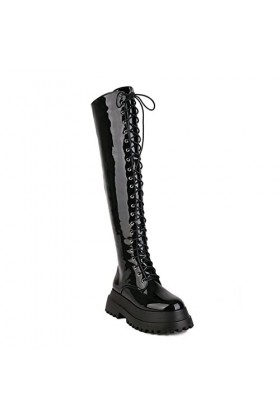 WOkismD 7CM Nouveau High Leather Boots Fashion Over The Knee Platform Boots Female Knight Boots,Noir,39 EU