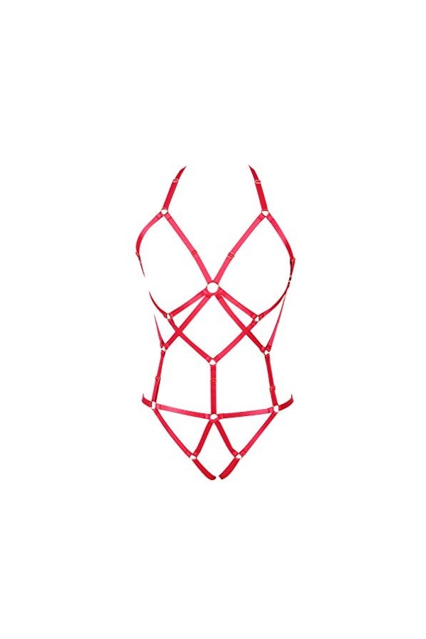 BBOHSS Ensemble de harnais de corps pour femme Carnaval Jarretière élastique Creux Top Soutien-gorge Punk Gothique Photograph