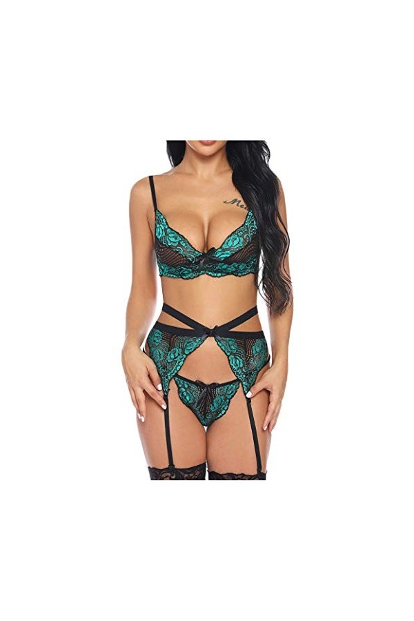 Lingerie Femme Sexy Ensemble Homme Sexy Hot y25k Set Dentelle avec des sous-vêtements de jarretière Broderie Sexy Femmes + Th