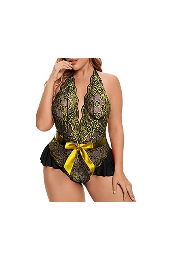 Lingerie Femme Sexy Ensemble Homme Sexy Hot y26k Lingerie Sexy Grande Taille col en V Taille Haute Dentelle Florale Soutien-G