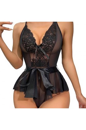 Lingerie Femme Sexy Ensemble Homme Sexy Hot y21k Body Sexy en Dentelle en Maille Patchwork pour Femme avec Ceinture et nœud L