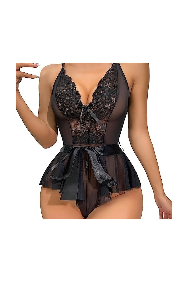 Lingerie Femme Sexy Ensemble Homme Sexy Hot y21k Body Sexy en Dentelle en Maille Patchwork pour Femme avec Ceinture et nœud L
