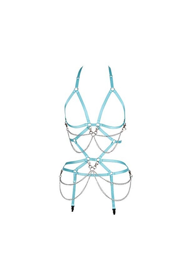 Ensemble de soutien-gorge pour femme - Avec jarretière élastique - Avec ceinture - Style punk gothique - 0028, lilas, 32