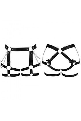 Ceinture porte-jarretelles pour femme - Grande taille - Style punk - Style gothique - Carnaval - Bleu roi, Noir , 50