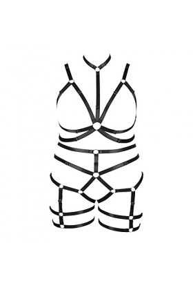 BBOHSS Ensemble de sous - vêtements à Bretelles pour Femmes Plus Grande Taille Cage évidée Halter Bra & Garter Set Punk Gothi